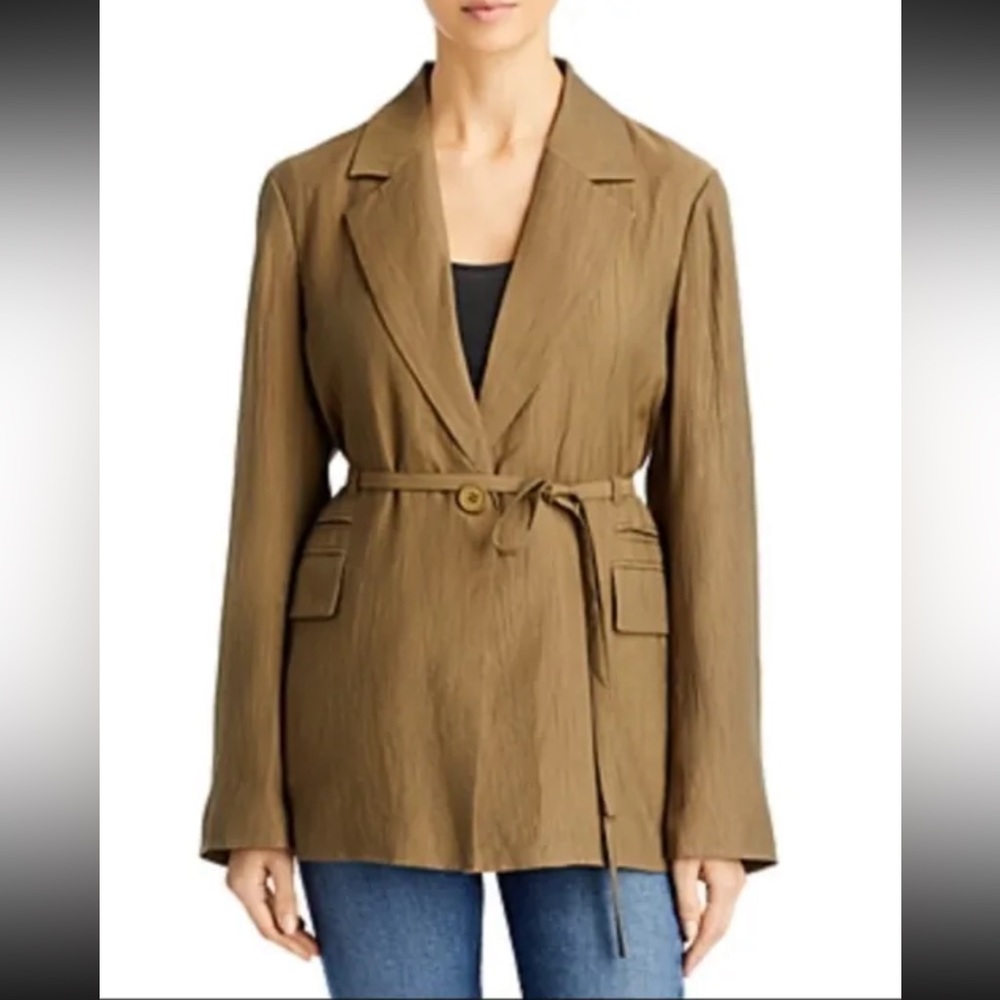 Avec Les Filles Women Crinkled Belted Blazer Lightweight Green Small NWT